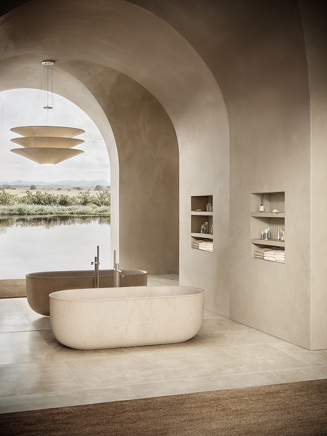Baignoire en marbre beige