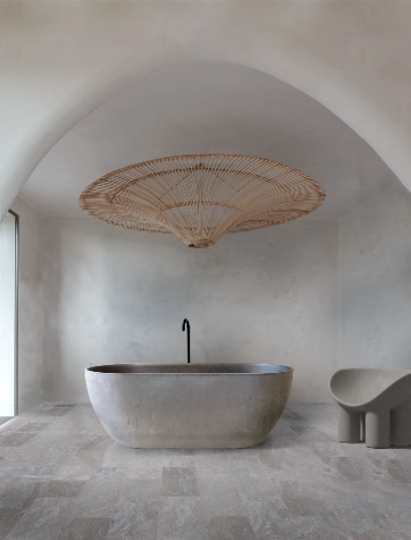 Baignoire îlot en béton gris clair